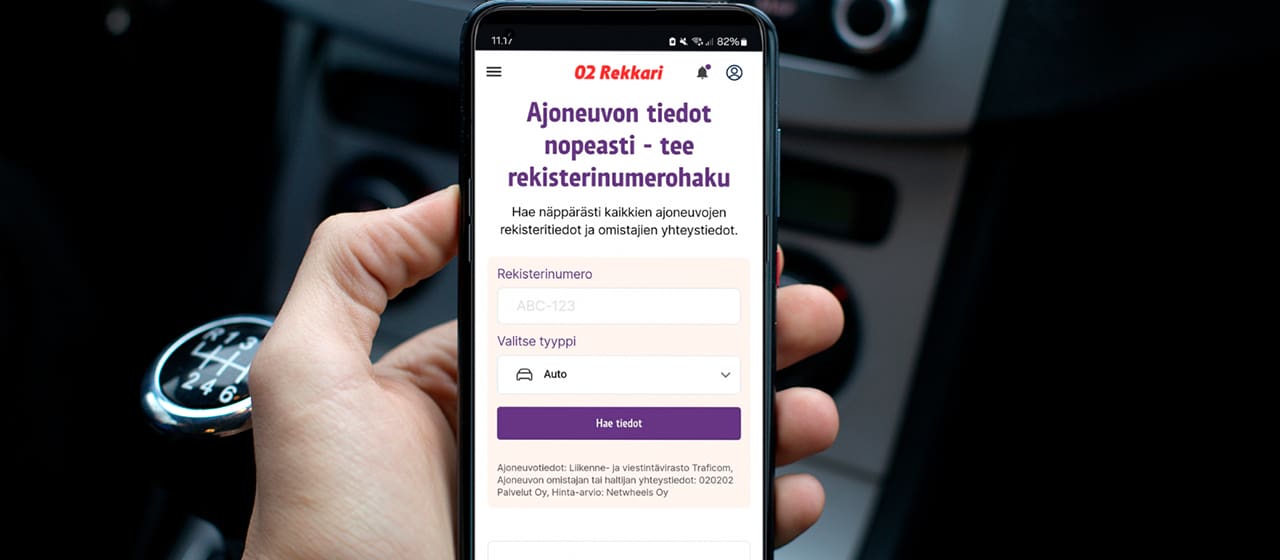 Kännykkä Ajoneuvon omistajatiedot 02 Rekkarista